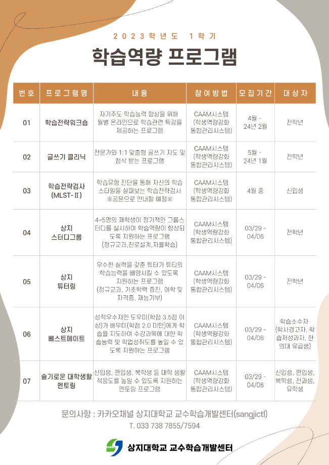 2023학년도 1학기 학습역량 프로그램 안내 2